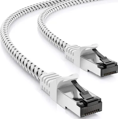 Produktbild von deleyCON 1m CAT7 LAN Kabel - Netzwerkkabel mit Kupfer & Nylonmantel - AWG27 600 MHz 10 Gbit/s S-FTP (PIMF) RJ45 Patchkabel Ethernetkabel für Internet DSL Router - Weiß