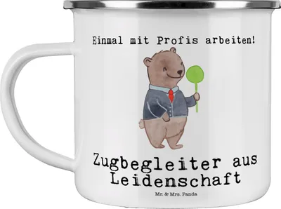 Produktbild von Mr. & Mrs. Panda becher emaille Zugbegleiter Leidenschaft - Weiß - Geschenk, Kaffeepott, Tasse, Pott, Haferl, Teetasse