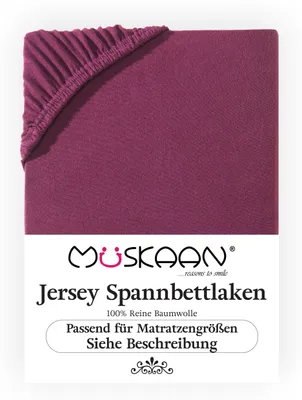 Produktbild von Müskaan Jersey Spannbettlaken 120x200 - 130x200 cm bordeaux bis 22cm Matratzenhöhe Gummizug Bettlaken 100% Baumwolle