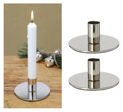 Productafbeelding van Novaliv 2-delige set metalen kandelaars, zilverkleurig, 10x5cm, vintage stijl. Kandelaars, retro decoratie, kersttafeldecoratie, kaarsenstandaard, kaarsenhouder, Scandinavische stijl, chique woonkamerdecoratie, decoratieve schaal