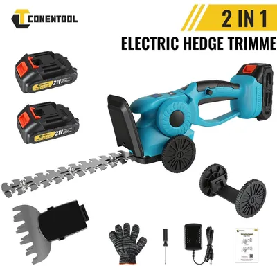 Immagine prodotto di Potatore elettrico a batteria con display LED e motore a spazzole, 21V, 150W, leggero, ideale per siepi e bordi del prato. Include 2 batterie da 2 Ah, con autonomia da 30 a 60 minuti. Colore: blu + 2 batterie