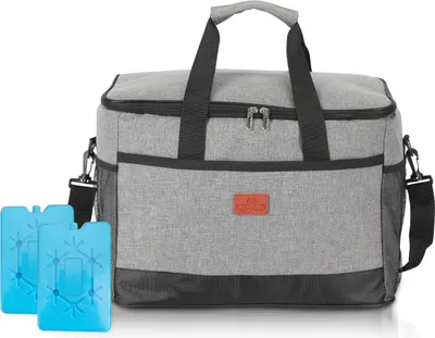 Immagine prodotto di TolleTour 33 L Borsa termica Borsa isolante Borsa termica Impermeabile Borsa da picnic Pieghevole Frigorifero portatile con set di 2 accumulatori di freddo Elementi refrigeranti Camping Pranzo Grigio