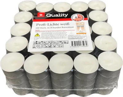 Produktbild von Teelichte 100er Pack Transgourmet – Profi Lichte, ca. 8 Stunden Brenndauer (RAL‑Güte)