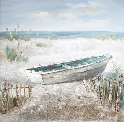 Produktbild von GILDE Leinwandbilder Bild Gemälde Boot am Strand, handbemalt H. 100 cm,38857