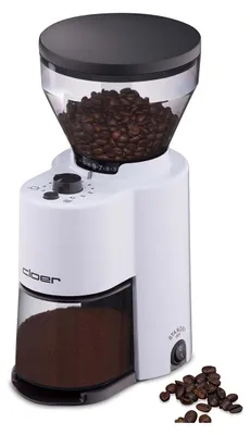 Produktbild von Cloer 7521 Elektrische Kaffeemühle mit Kegelmahlwerk aus Edelstahl, 2-12 Tassen, 300 g Kaffeebohnen, 150 W, verstellbarer Mahlgrad, weiß