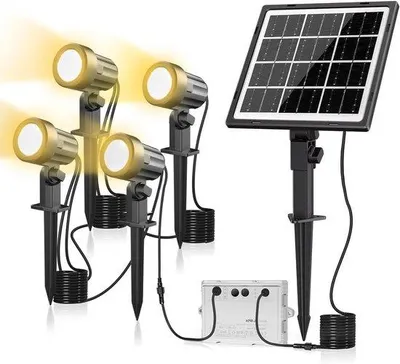 Image de Éclairage de jardin à énergie solaire, blanc chaud 2700 K, 3 niveaux de luminosité, 2 modes, 5000 mAh, étanche - lot de 4