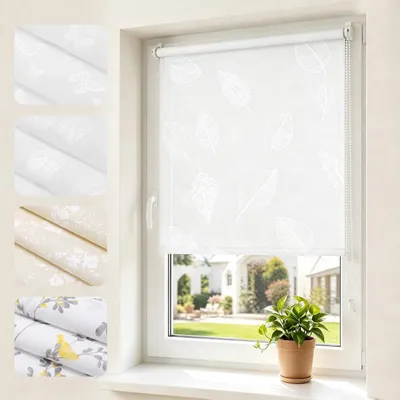 Productafbeelding van Verduisterend rolgordijn, zijwaarts bedienbaar, zonder boren, klemfix systeem, patroon, witte jaloezie, 55x150 cm