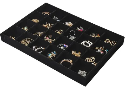Immagine prodotto di Portagioie da cassetto - 24 scomparti - 35 x 24 x 3 cm - Velluto - Nero