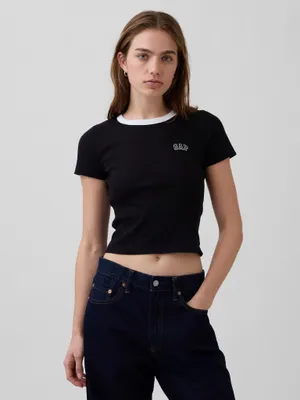 Produktbild von GAP Geripptes Kurzarm T-Shirt aus Baumwoll-Mix Rundhals Größe S hüftlang