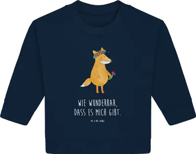 Produktbild von Mr. & Mrs. Panda Organic Baby Pullover Fuchs Blumen 6. - 12. Monat - French Navy - Geschenk, Selbstbewusst, Bullover, Liebe, Fox, Boho, Ich