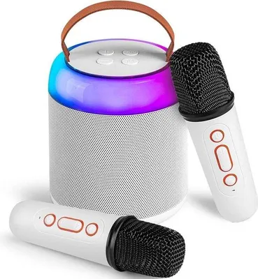Image de Système de karaoké Bluetooth miniature avec 2 microphones sans fil pour enfants – Enceinte Bluetooth portable avec fonction karaoké – 2 microphones sans fil et éclairage LED