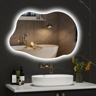 Produktbild von Puluomis Badspiegel 85x55 cm beschlagfrei mit 3 Farbe Beleuchtung, dimmbare Helligkeit, Badezimmerspiegel spritzwassergeschützt vertikal/horizontal