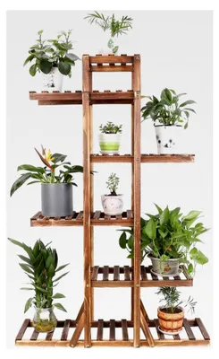 Produktbild von Blumenständer für den Außenbereich, Blumenregal aus Massivholz mit 6 Ebenen, mehrstöckige Pflanzentreppe, 90 x 131 x 25 cm