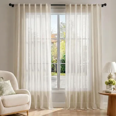 Imagen del producto de Cortinas de encaje listas para colgar, 2 unidades - Cortinas transparentes con ojales ocultos - Translucidas y elegantes, ideales para dormitorios y salones