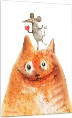 Produktbild von Bilder auf glas - Einteilig - Katze Maus Kinder - 70x100cm - Glasbilder - Wandbilder - Bilder - zum Aufhängen bereit - Wanddekoration aus Glas - Glas Bilder - Wandbild auf Glas - GPA70x100-4195