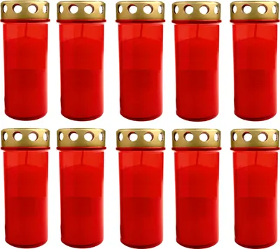 Produktbild von 10er Set XL Grablicht Rot | Grabkerze mit Deckel | Großer Grabbrenner | Grablaterne Grableuchte | Grablampe Dauerbrenner