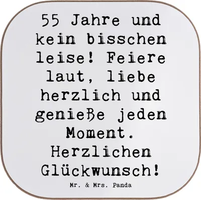 Produktbild von Mr. & Mrs. Panda Getränkeuntersetzer Spruch 55. Geburtstag - Weiß - Geschenk, Untersetzer für Gläser, Happy Birthday, Fünfundfünfzigster, Holzuntersetzer, Lebensfreude