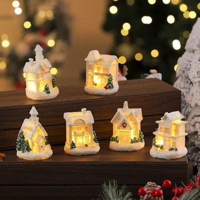 Produktbild von Weihnachtsminiaturhäuser aus weißem Harz, 6-teilig, Bastelmaterial
