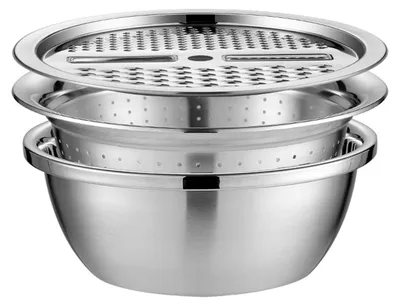 Edelstahl-Raspelschüssel 3-in-1 mit Sieb und Julienne-Schneider, 26 cm