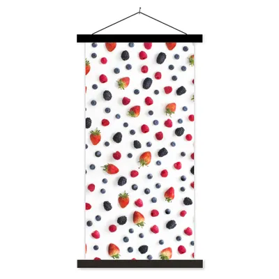Produktbild von MuchoWow® Textilposter Rote Früchte - Heidelbeere - Erdbeere 60x120 cm mit schwarzem Rahmen - Magnete