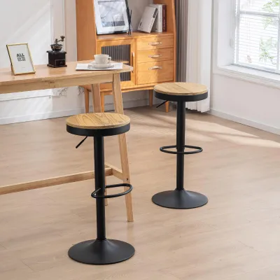 Image de Tabourets Kidol & Shellder, ensemble de 2, noirs, pour bar ou salle à manger, en bois, avec différentes hauteurs disponibles