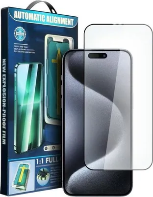 Immagine prodotto di vetro temperato 5D a tutto schermo con applicatore, compatibile con iPhone 16