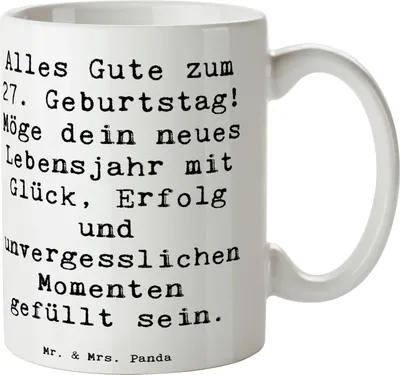 Produktbild von Mr. & Mrs. Panda Kaffeetasse Spruch 27. Geburtstag - Weiß - Geschenk, Geburtstagskarte, Kaffeebecher, Tasse, Teetasse, schöne, Geburtstagswünsche, Alter, Happy Birthday