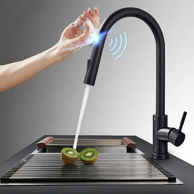 Produktbild von Hochdruck Schwarz Küchenarmatur Wasserhahn Küche ausziehbar mit 2 Strahlarten 360° drehbar Spültischarmatur mit Brause