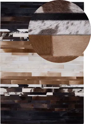 Produktbild von BELIANI Teppich Schwarz mit Beige 140 x 200 cm Kurzhaarteppich aus Leder Handgefertigt Rechteckig Modern