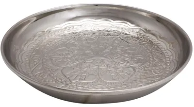 Produktbild von Orientalisches rundes Tablett Schale aus Metall Afet 31cm groß Silber | Orient Dekoschale mit hoher Rand | Marokkanisches Serviertablett Rund | Orientalische Deko auf dem gedeckten Tisch