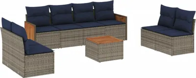 Zdjęcie produktu dla vidaXL 9-częściowa sofa ogrodowa z poduszkami, szara, z polirattanu