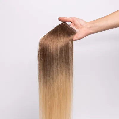 Produktbild von chaarmant Tape In Extensions Ombre Echthaar 40 cm 50 g – Haarverlängerung #6/613 Hellbraun/Platinblond
