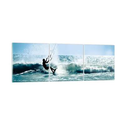 Produktbild von Bilder auf glas - Drachen-Surfen Wasser Ozean - 120x40cm - Glasbilder - Wandbilder - Kunstdruck - zum Aufhängen bereit - Wanddekoration aus Glas - Glas Bilder - Wandbild auf Glas - GCA120x40-2385