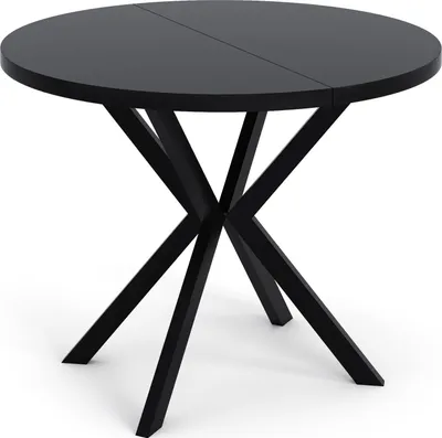 Produktbild von Runder Ausziehbarer Esstisch - Loft Style Tisch mit Metallbeinen - 100 bis 180 cm - Industrieller Tisch für Wohnzimmer - Spacesaver - Schwarz - 100 cm