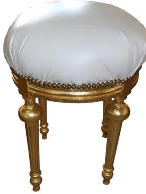 Immagine prodotto di Casa Padrino Sgabello barocco - Sgabello rotondo in pelle bianca / oro - Sgabello barocco - Sgabelli barocchi