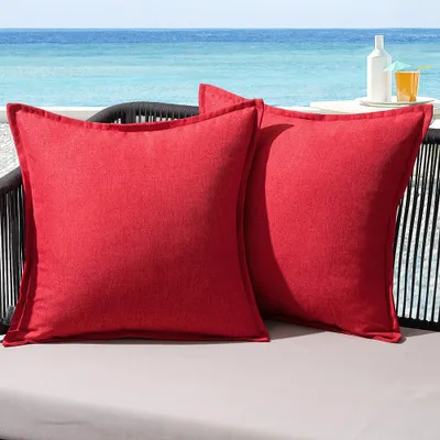 Produktbild von Set mit 2 wetterfesten Kissenbezügen in Leinenoptik, für Garten, Sofa, Sessel, Wohnzimmer, Schlafzimmer, 40 x 40 cm, rot