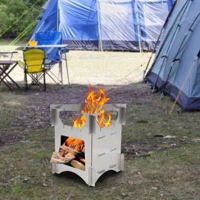 Produktbild von Tragbarer Holzofen, faltbarer Outdoor-Camping-Holzofen mit Tragetasche für Grillen, Kochen, Heizen und Barbecue, aus Edelstahl
