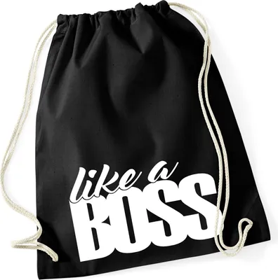 Produktbild von Huuraa Turnbeutel like a Boss Spruch 12 Liter Black Baumwolle Rucksack Geschenkidee