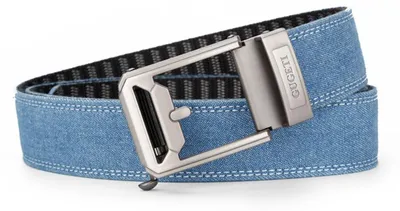 Produktbild von INF Denim Gürtel mit Legierungsschnalle, Ratsche, stufenlos verstellbar Blau