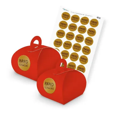 Produktbild von itenga SET Handgemacht (Motiv 11) 24x Geschenkschachtel mit Griff rot + Stickerb