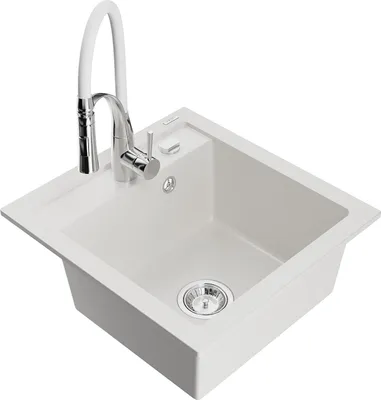 Image de Évier 1 bac en granit Vito avec mélangeur Aster, blanc (6503-20-73450-02)