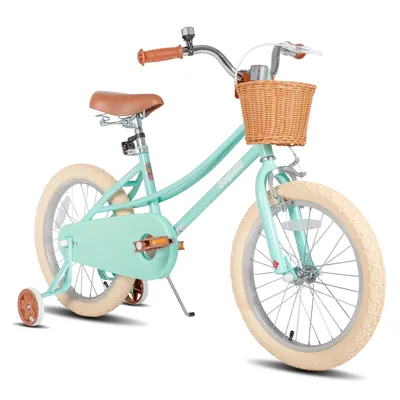 Produktbild von JOYSTAR 12/14/16/18/20 Mädchenfahrrad für 2-13 Jahre alte Kinder, 12" 14" 16" 18" Kinderfahrrad mit Stützrädern & Korb, 20 Zoll mit Ständer, Minzgrün