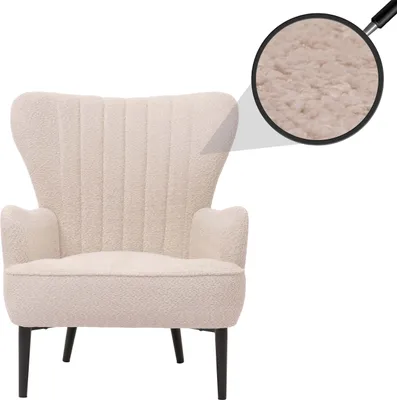Obrázek produktu pro Lounge chair HWC-K37, koktejlové křeslo s ušima Čalouněná židle retro vintage látka šenil (500g/m²) Oeko-Tex krémovo-béžová