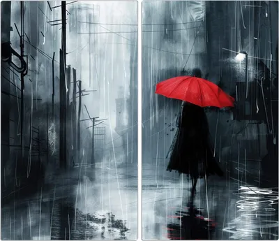 Produktbild von Spritzschutz Herdabdeckplatte Schneidebrett aus Glas Regenschirm im Regen 2-Teilig (60x52cm)