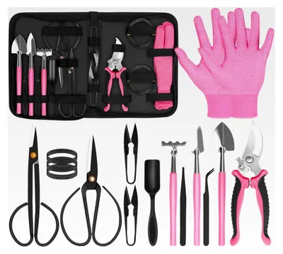 Produktbild von Bonsai Werkzeugset, 16-teiliges Gartengeräte Set mit Scheren, Draht, Mini Rechen und Schaufel