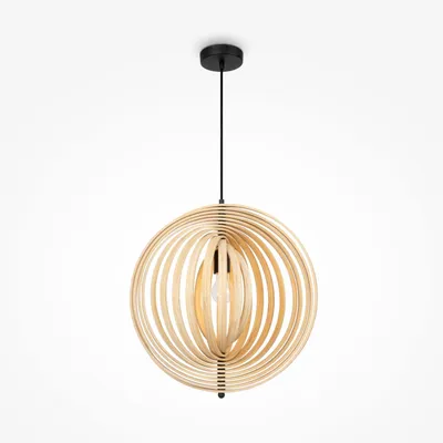 Produktbild von Hängeleuchte Metall Holz E27 D: 43 cm rund H: max. 345,5 cm Schwarz Beige Skandinavisch Hängelampe