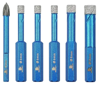 Productafbeelding van Diamantboormachine set, 6 stuks, 6/6/6/8/10/12 mm, zeshoekige schacht, geschikt voor tegels, keramiek, graniet