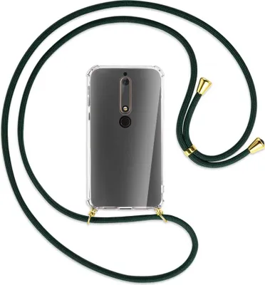 Produktbild von Handykette Backcover-Schutzhülle mit Band (Metall goldfarben) für Nokia 6.1 - dunkelgrün