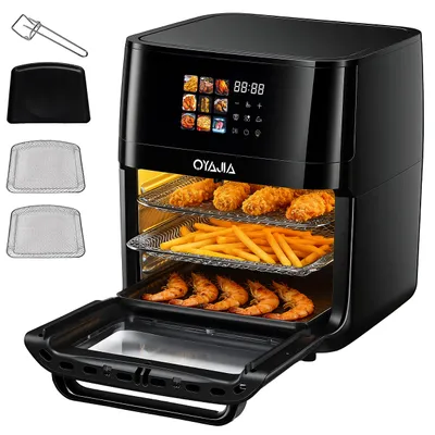 Produktbild von Heißluftfritteuse XXL 12L mit LED-Touchscreen, 9 Programme, Pizza‑Programm&Auftauen, 2000W AirFryer XXL ohne Öl Dörren Minibackofen Camping Grill