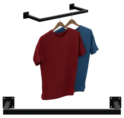 Produktbild von Garderobenstange Kleiderstange Garderobe Halter Kleiderständer Metall Schwarz Wand 60x30cm